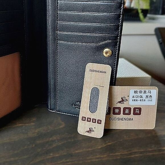 BNIB Oudishengma black leather clutch wallet - Picture 7 of 16